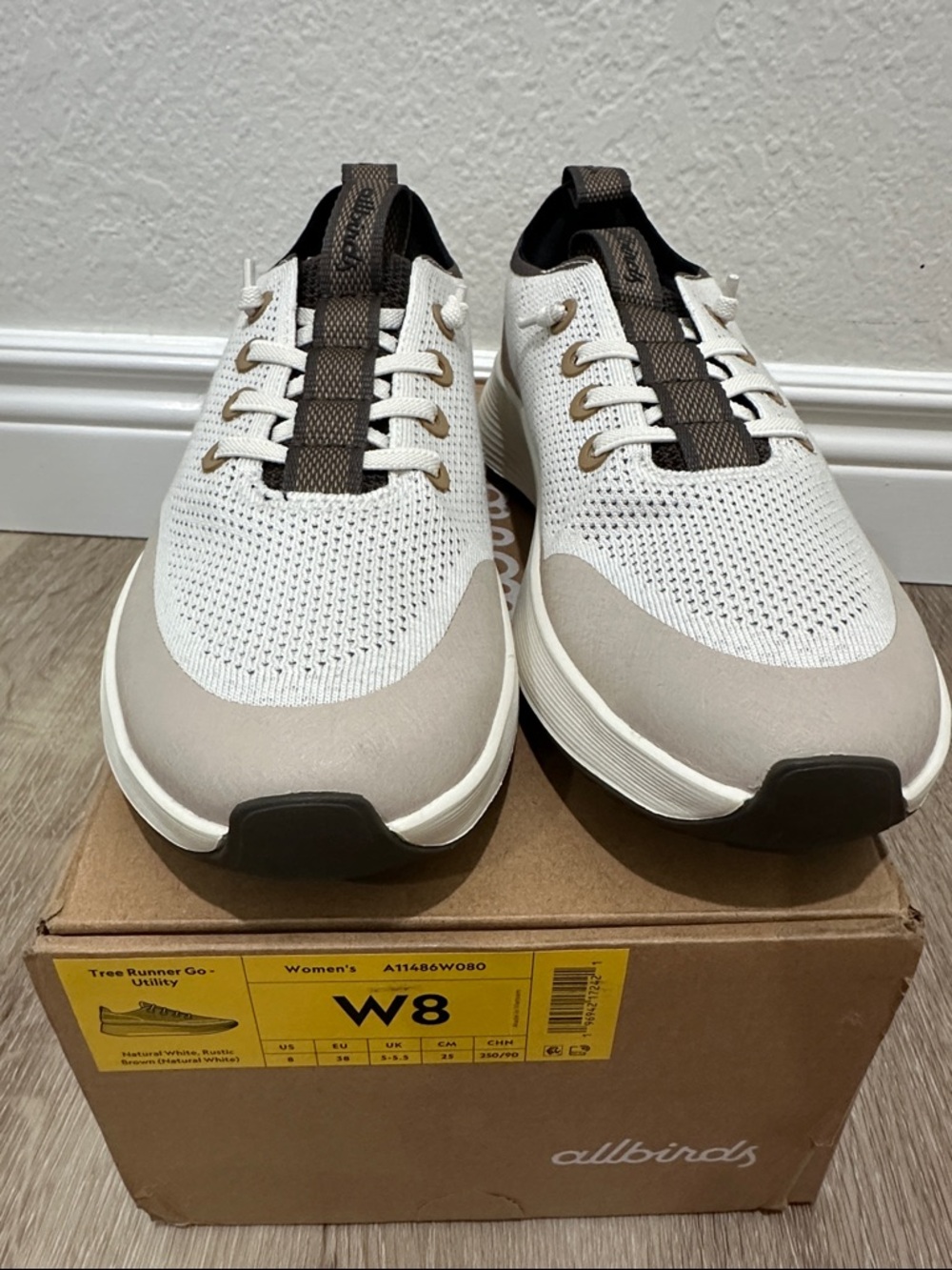 Allbirds Women’s White & Taupe Tree Runner Go Sneakers